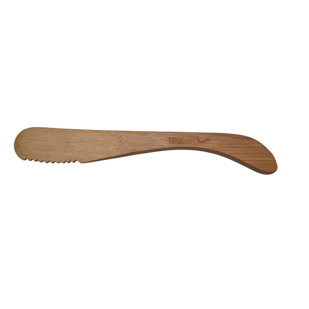 Pampered Chef Bamboo Spreader Serrated Edge Kitchen Tool 1107 Brown Wood 6.5 In